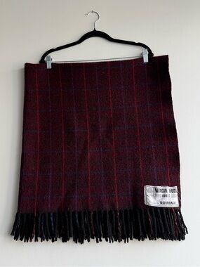 100% Virgin Wool 42x44" Vintage Purple Plaid Blanket Made in Romania